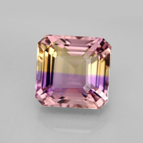 Ametrino bicolor natural de 7,09 ct, corte esmeralda, IF