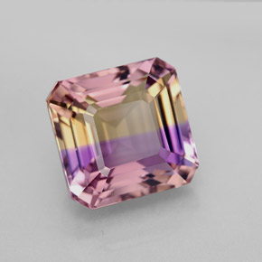 Ametrino bicolor natural de 7,09 ct, corte esmeralda, IF