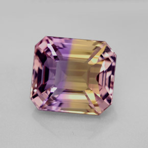 Ametrino bicolor natural de 7,32 ct, corte esmeralda, VVS