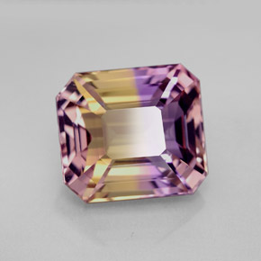 Ametrino bicolor natural de 7,32 ct, corte esmeralda, VVS