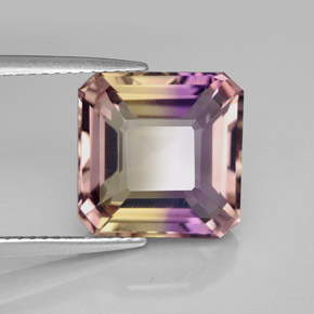 Ametrino bicolor natural de 6,36 ct, corte esmeralda, VVS-VS