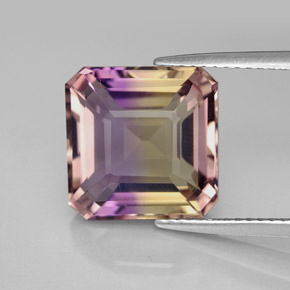 Ametrino bicolor natural de 6,36 ct, corte esmeralda, VVS-VS
