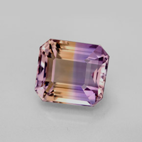 Ametrino bicolor natural de 5,79 ct, corte esmeralda, VVS