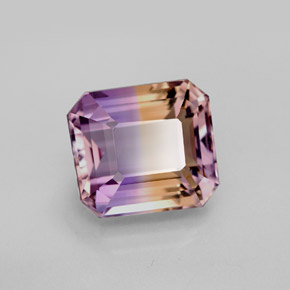 Ametrino bicolor natural de 5,79 ct, corte esmeralda, VVS