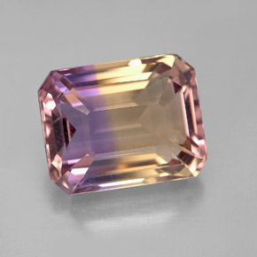 Ametrino bicolor natural de 7,94 ct, corte esmeralda, VVS