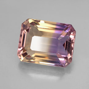 Ametrino bicolor natural de 7,94 ct, corte esmeralda, VVS