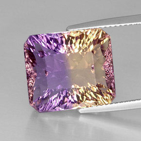 Ametrino bicolor natural de 12,12 ct, corte esmeralda, VVS