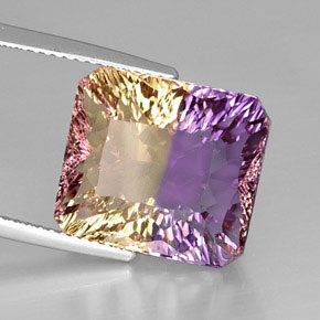 Ametrino bicolor natural de 12,12 ct, corte esmeralda, VVS