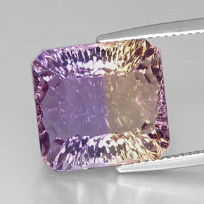 Ametrino bicolor natural de 14,42 ct, corte esmeralda, VVS