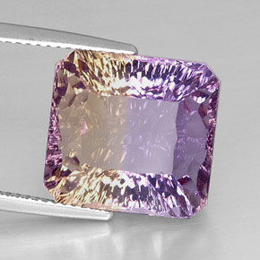 Ametrino bicolor natural de 14,42 ct, corte esmeralda, VVS