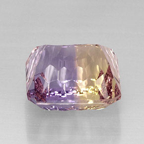 Ametrino bicolor natural de 14,42 ct, corte esmeralda, VVS