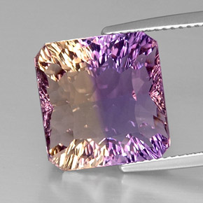 Ametrino bicolor natural de 10,91 ct, corte esmeralda, VVS-VS