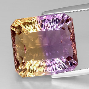 Ametrino bicolor natural de 14,51 ct, corte esmeralda, VVS-VS