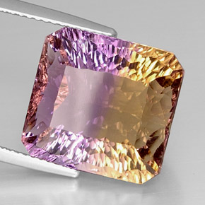 Ametrino bicolor natural de 14,51 ct, corte esmeralda, VVS-VS