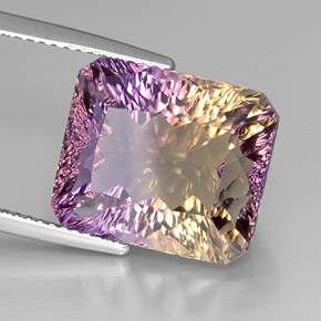 Ametrino bicolor natural de 12,66 ct, corte esmeralda, VVS-VS