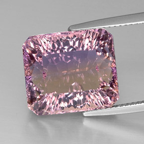 Ametrino bicolor natural de 13,31 ct, corte esmeralda, VVS