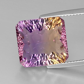 Ametrino bicolor natural de 9,01 ct, corte esmeralda, VVS-VS