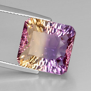 Ametrino bicolor natural de 9,01 ct, corte esmeralda, VVS-VS