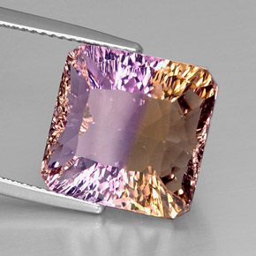 Ametrino bicolor natural de 12,12 ct, corte esmeralda, VVS-VS