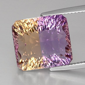 Ametrino bicolor natural de 11,04 ct, corte esmeralda, VVS