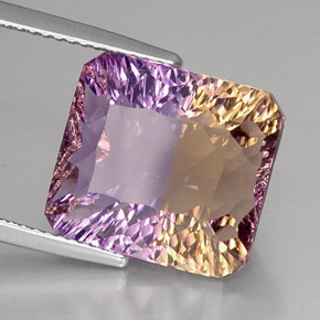 Ametrino bicolor natural de 11,04 ct, corte esmeralda, VVS