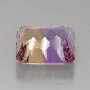 Ametrino bicolor natural de 11,04 ct, corte esmeralda, VVS
