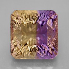 Ametrino bicolor natural de 14,81 ct, corte esmeralda, VVS