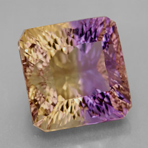 Ametrino bicolor natural de 14,81 ct, corte esmeralda, VVS