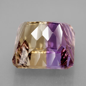 Ametrino bicolor natural de 14,81 ct, corte esmeralda, VVS