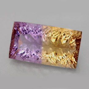 Ametrino bicolor natural de 11,79 ct, baguette, VVS-VS