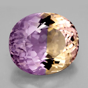 Ametrino bicolor natural de 14,82 ct, corte óvalo, IF