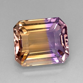 Ametrino bicolor natural de 9,78 ct, corte esmeralda, VVS