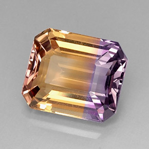 Ametrino bicolor natural de 9,78 ct, corte esmeralda, VVS