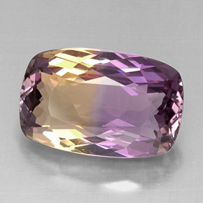 Ametrino bicolor natural de 10,66 ct, corte cojín, VVS