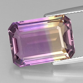 Ametrino bicolor natural de 10,41 ct, corte esmeralda, VVS-VS