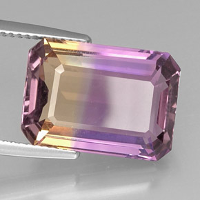 Ametrino bicolor natural de 10,41 ct, corte esmeralda, VVS-VS