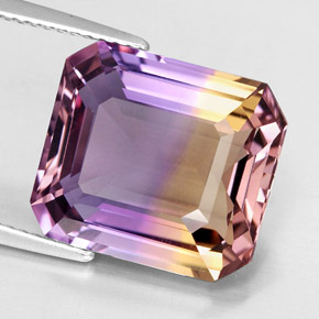 ametrino Bicolor natural de 10.08 ct, corte esmeralda, VVS-VS