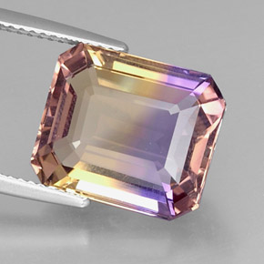 ametrino Bicolor natural de 9.61 ct, corte esmeralda, VVS