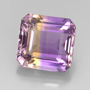 Ametrino bicolor natural de 12,11 ct, corte esmeralda, VVS