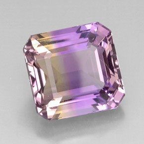 Ametrino bicolor natural de 12,11 ct, corte esmeralda, VVS