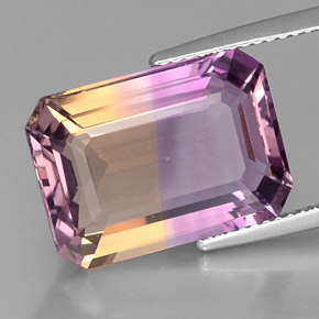 Ametrino bicolor natural de 11,28 ct, corte esmeralda, VVS-VS