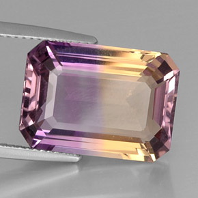 Ametrino bicolor natural de 11,28 ct, corte esmeralda, VVS-VS