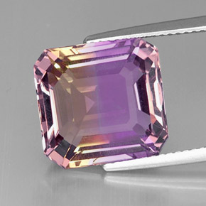 Ametrino bicolor natural de 9,94 ct, corte esmeralda, VVS