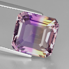 Ametrino bicolor natural de 9,94 ct, corte esmeralda, VVS