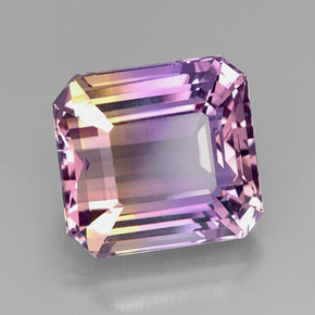 Ametrino bicolor natural de 11,17 ct, corte esmeralda, VVS