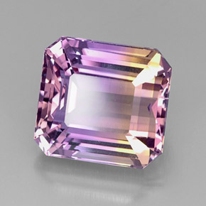 Ametrino bicolor natural de 11,17 ct, corte esmeralda, VVS