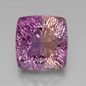 Ametrino bicolor natural de 12,65 ct, corte cojín, VVS