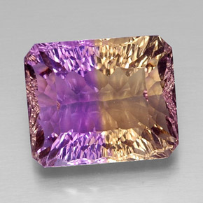 Ametrino bicolor natural de 14,23 ct, corte esmeralda, VVS