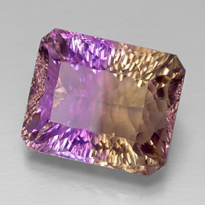 Ametrino bicolor natural de 14,23 ct, corte esmeralda, VVS