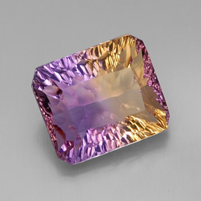 ametrino Bicolor natural de 9.67 ct, corte esmeralda, VVS